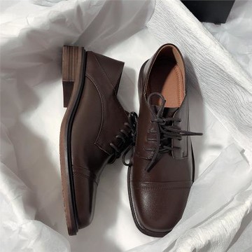 森嶼海巷 2025新款真皮復古小皮鞋系帶平底休閑單鞋女氣質樂福鞋