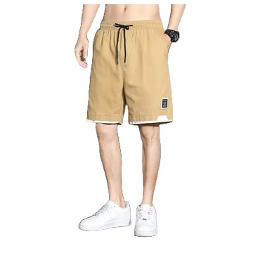 男生工作褲 大尺碼夏季休閒短褲 青少年韓版簡約貼標寬鬆五分褲 學院風寬鬆大尺碼短褲 舒適透氣涼爽海灘褲