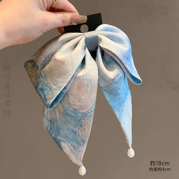 🔥2件9.9折🍊臺北出貨🍊可開發票新中式油畫星空扎染蝴蝶結高馬尾夾新款高級感掛珠飄帶髮夾頭飾女