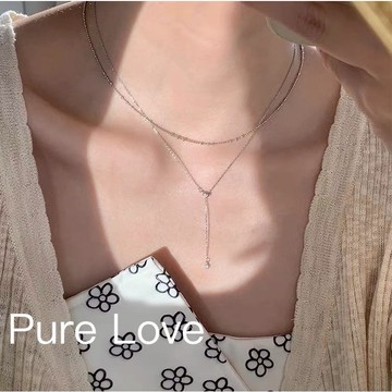 Pure Love樂芙 / 正韓 銀飾【S925純銀】N0779簡約通體純銀項鍊波光粼粼大小圓珠間隔鎖骨鏈 短項鏈 /銀