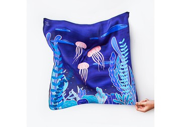 海洋之心絲緞圍巾（靛/藍綠），純絲緞，方巾
