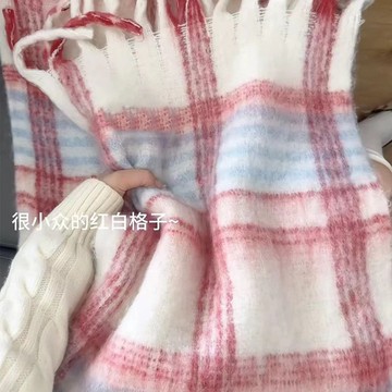 免運🔥聖誕顯白紅白格紋圍巾高級感女韓版秋冬季節加厚保暖軟糯百搭披肩 毛線加厚圍巾 防風围巾 仿羊絨圍巾 披肩 針織圍巾