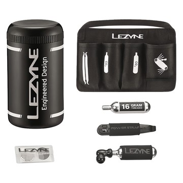 LEZYNE 工具罐組 附收納內襯 + 兩用快塞式CO2 + 鋼瓶 + 挖胎棒 + 補胎片  1組  7.5 x 7.5 x 13.65cm