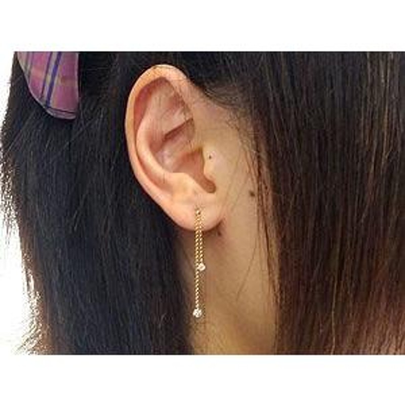 18金ピアス メンズ 片耳ピアス グラデーション ロングピアス フックピアス ホワイトゴールドk18 18k タッセル フリンジ ゆれるピアス- ピアス