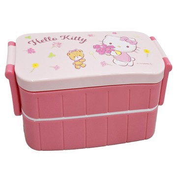 Skater Sanrio 三麗鷗 塑膠AG抗菌雙層便當盒 YZW3AG 上層300ml + 下層300ml 17.6 x 8.3 x 8cm  Hello Kitty  1個