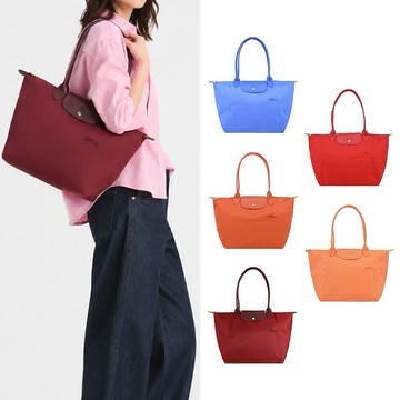 [平輸版]LONGCHAMP LE PLIAGE GREEN系列刺繡長把再生尼龍摺疊水餃包(大/多色選)真品平輸