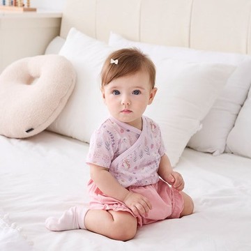 採花趣短袖兩段式調節開襟包屁衣 (水晶紗)