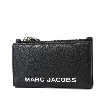 MARC JACOBS 白字LOGO荔枝紋釦式證件卡包/零錢包-黑色
