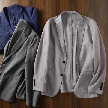 意式輕奢！春夏休閑西服純色男式小西裝泡泡紗防曬衣抗皺單西外套