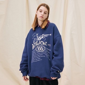 MOKACME VIBE 21AW套頭寬松加絨圓領爵士鳴笛印花衛衣大學T 男女