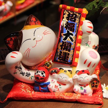 福緣貓開運躺貓招財貓擺件開業店鋪創意禮物陶瓷存錢罐日式裝飾品