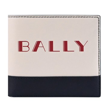 BALLY 6308383 BIFOLD 燙印LOGO撞色款對開8卡短夾.白/深藍