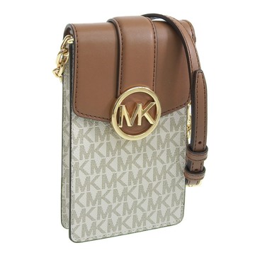 MICHAEL KORS - 滿版LOGO皮革手機斜背包-白駝