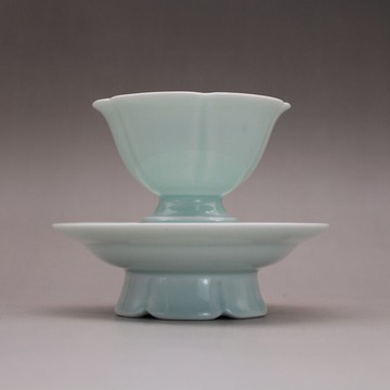 宋湖田窯影青釉刻花紋茶盞帶托茶杯茶碗古董古玩仿古陶瓷器收藏品