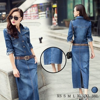 ロングワンピースレディース 長袖 大きいサイズデニムワンピース カジュアル シャツワンピース 着痩せ スリット 代30代 お出かけ 二次会 3xl 通販 Lineポイント最大get Lineショッピング