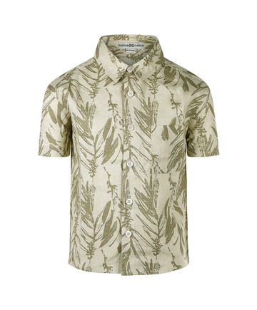 棕梠葉印花米色亞麻短袖襯衫128cm