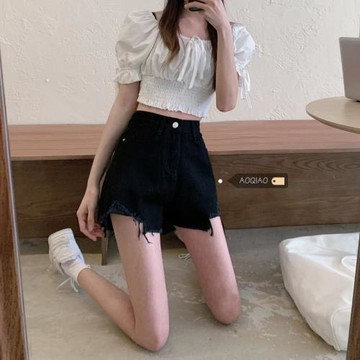 大碼牛仔短褲女2025年新款秋季超高腰a字闊腿寬松熱褲夏天薄款潮