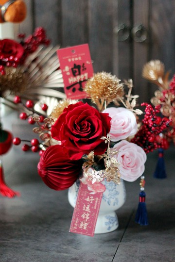 春節花禮 / 不凋花系列 / 馬到福到 典雅青花瓷小盆花