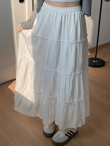 💕甜心高品質💕大尺碼裙子 蛋糕裙白色半身裙女高腰夏季中長款a字芭蕾風蓬蓬蛋糕裙子