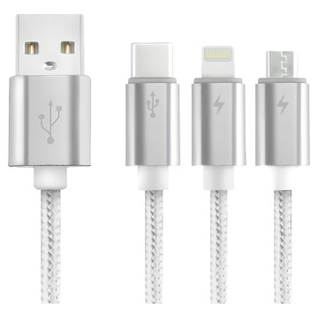 RONEVER 鋁合金三合一快充線  120cm  銀色  1條