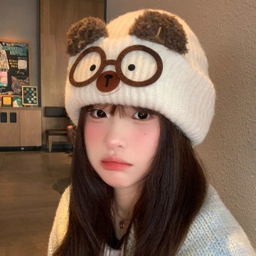 ✨新款特惠✨可愛貓耳針織帽女秋冬保暖大頭圍顯臉小卡通貓咪眼鏡護耳毛線帽子1215