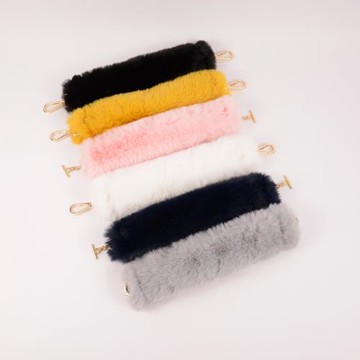 新秋冬短仿獺兔懶毛毛手柄絨肩帶女手提包帶挽配件一字扣替換拎手