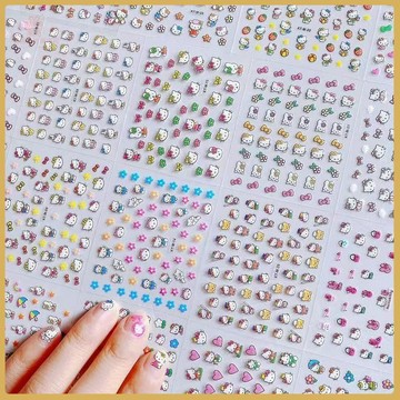 💠台灣出貨💠凱蒂貓兒童指美甲貼可愛卡通公主防水環保防水無毒可拆卸白花貼紙