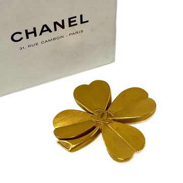 香奈兒 胸針 四葉幸運草 造型 經典雙C標誌 94P 金色 GP 古董