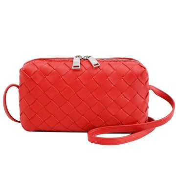 BOTTEGA VENETA 609407 大格編織羊皮迷你斜背包.紅