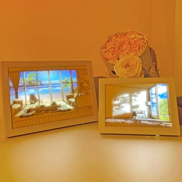 陽光畫燈光畫小夜燈床頭相框發光裝飾畫治愈系風景藝術壁掛畫禮物