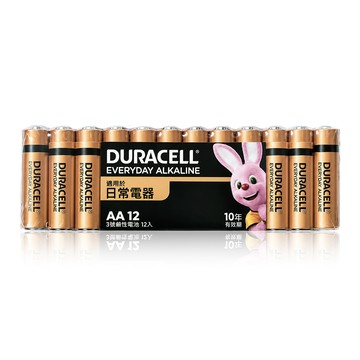 金頂 Duracell 日常通用型鹼性電池 3號AA 長效10年保存 防漏液設計 無汞(12顆入)