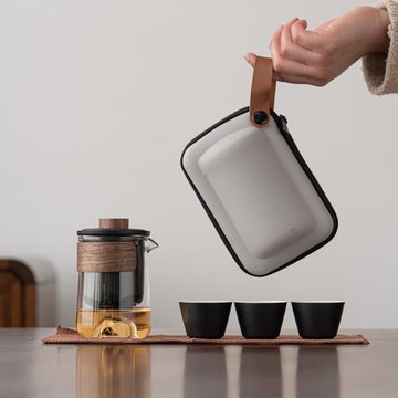 蘊華堂便攜式旅行茶具玻璃快客杯單人戶外露營泡茶壺套裝功夫茶杯