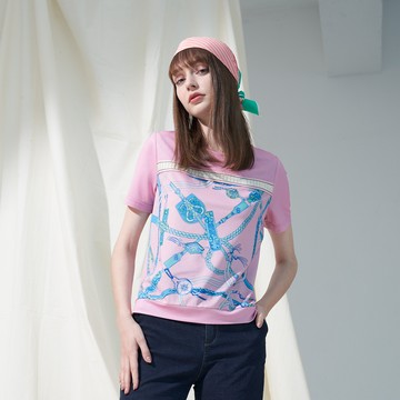 CLL巧玲瓏 鎖鏈印花小開衩造型上衣 7333707