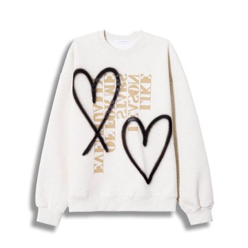 【AMERO】男裝 女裝 長袖圓領大學T 刷毛 雙愛心印花 情侶裝