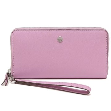 【TORY BURCH】防刮皮革拉鍊長夾 -粉紫