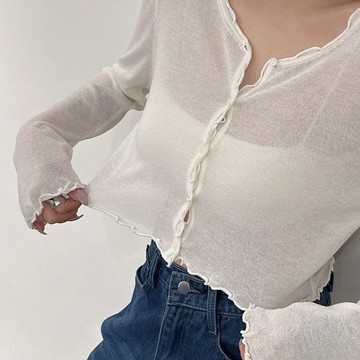 捲邊排釦針織小外套-白【KT281053】