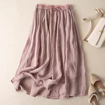 寬松苧麻半身裙女裝夏新款棉麻休閑垂感中長款高腰女廠家直發跨境