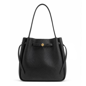 TORY BURCH ROMY 納帕皮革束帶繩肩背水桶包(大/黑)