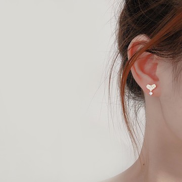 桃心耳釘女999純銀愛心箭頭滿鉆不對稱創意耳環防過敏心形耳飾品