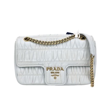 prada灰色皮革皺褶logo鍊條包