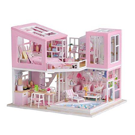 Dollhouses DIY Miniature Kit with Furniture and LED Lights Battery