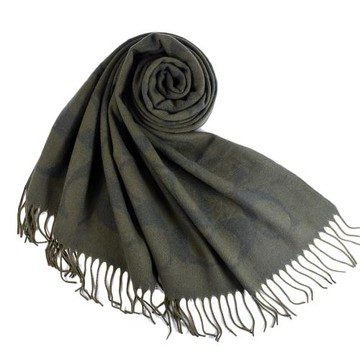 COACH 大C LOGO羊毛流蘇圍巾-橄欖綠