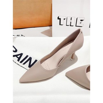 好看【小瘦仙丨百搭軟皮】裸色舒適高跟鞋女細跟20245不累腳單鞋