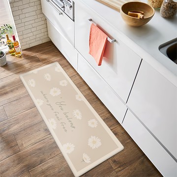 半島良品 PVC防油防水皮革地墊  長款(120 x 45cm)  奶茶小雛菊 奶茶色  1個