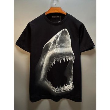 高貨直噴寬松半袖女大白鯊魚百搭男t恤短袖ins潮牌法式炸街情侶裝