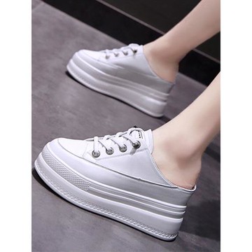 內增高懶人包頭小白半拖女2025春夏拖鞋季外穿涼拖厚底松糕無后跟