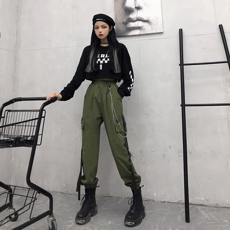 カーゴパンツ レディース 韓国ファッション ハイウエスト