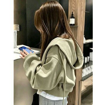 【薇衣】臺灣出貨 衛衣外套女 春秋上衣 修身短款上衣女 開衫連帽 美式小個子上衣 大學t女 長袖上衣女 上衣韓版 女裝上