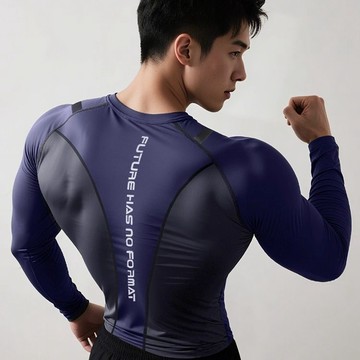 運動上衣 健身緊身衣 健身服 長袖T恤 速幹緊身衣男長袖顯大無縫運動上衣跑步健身訓練服秋冬薄款打底