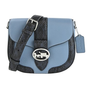 COACH GEORGIE浮雕馬車拼接蛇紋皮革斜背小豬馬鞍包(莫蘭迪藍)
